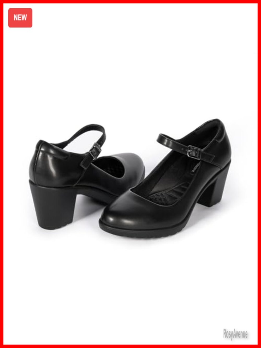 Mary Jane Heels Arch Support Closed Round Toe Chunky Block Pumps Vegan PU